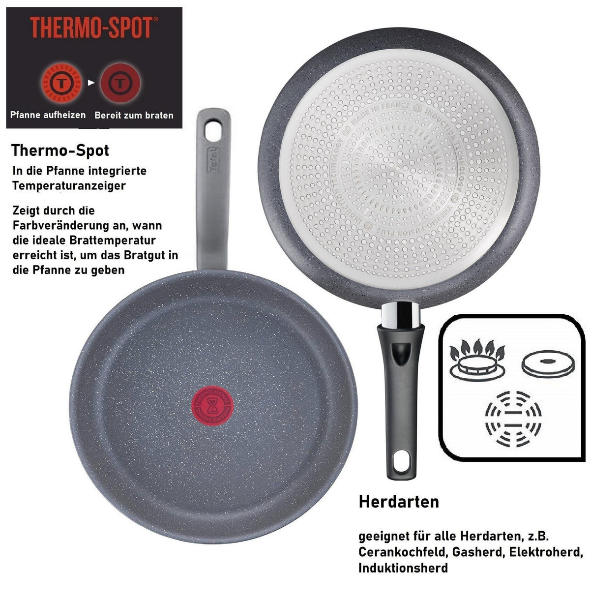BRATPFANNE G13412 Cook Healthy 30cm, Edelstahlpfanne, Titan Antihaftbeschichtung, Induktionsgeeignet, Thermo Spot, Ofenfest, Spülmaschinenfest - Grau, Metall (30cm) - Tefal