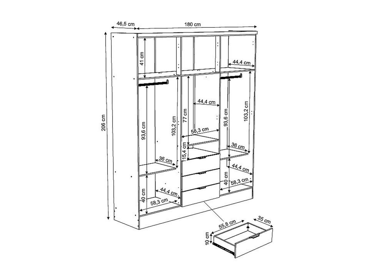 KLEIDERSCHRANK - 180 cm x 46.5 cm - holz - weiß Elorio - Weiß, Holz (180/206/46.5cm) - Vente-Unique