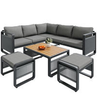 GARTENLOUNGE-SET für 6-7 Personen Garten Loungesessel Set Wetterfeste Eckgarnitur Grau - Naturfarben/Grau, Holzwerkstoff/Textil - STILVORA