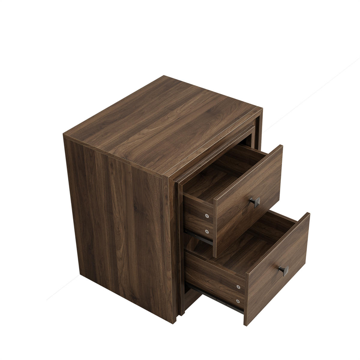 NACHTTISCH 46x39x53,5 cm mit 2 Schubladen und 2 schwarze Griffe - Mid-Century Design - Walnuss-Optik - Walnussfarben, Holzwerkstoff (38/53.5/48cm) - DELFA