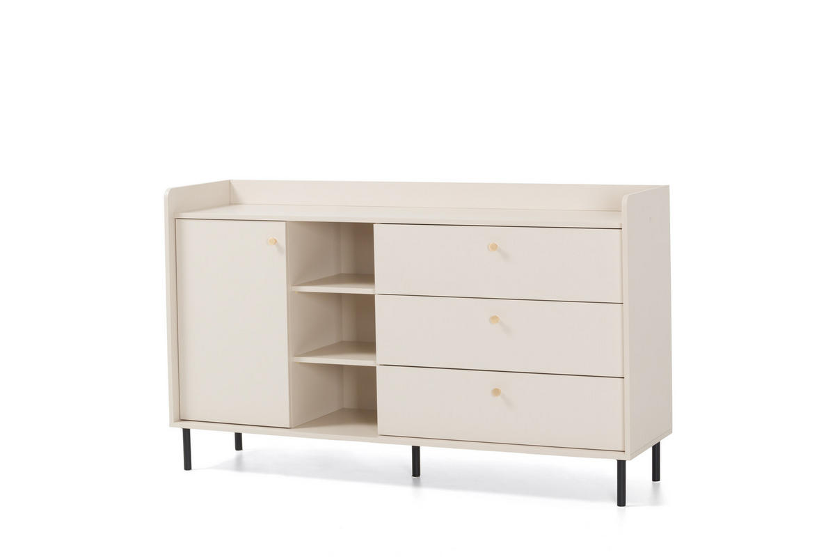 KOMMODE ASTREA 153,5/91/42cm mit 3 Schubladen 1 Türen Beige - Beige, Holzwerkstoff (153.5/91/42cm) - MASSENO