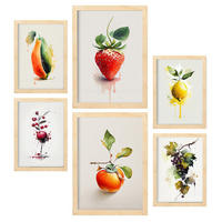 POSTER Set Mit 6 Lebendige Früchte Plakate Von Obst Gemüse & Gesunden Lebensmitteln Im Aquarell Kunst Auf Reinweißen A3 & A4 Rahmen Aus Hellem Holz - Beige, Papier (29/3cm) - Nacnic