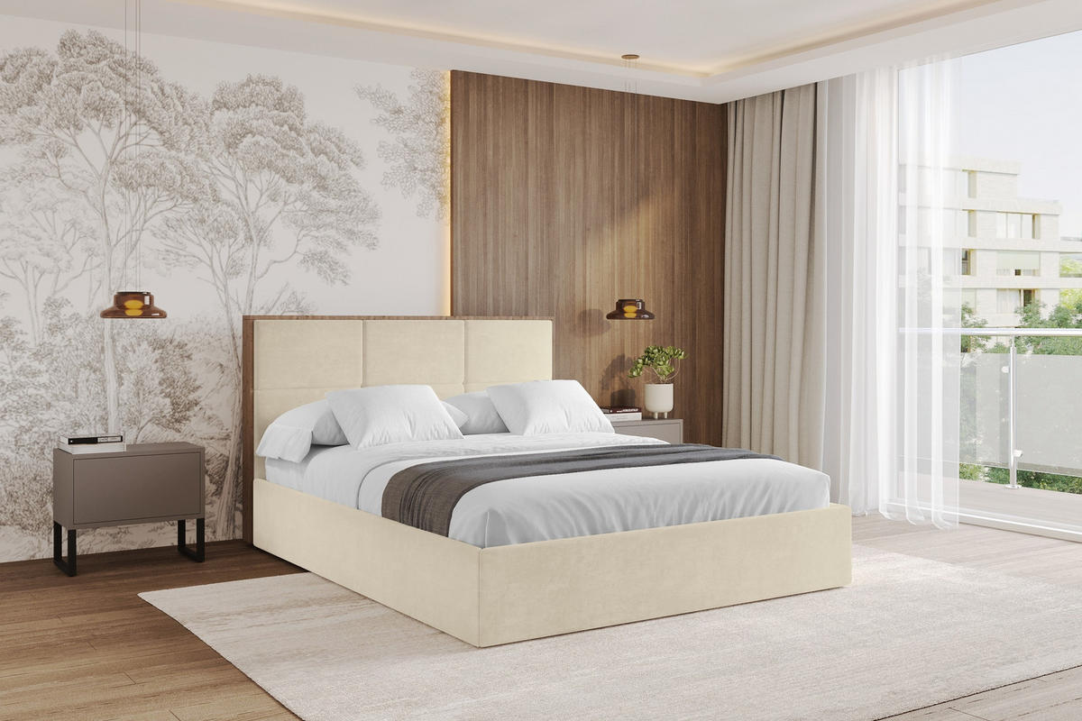 POLSTERBETT mit Bettkasten und Lattenrost, Bett mit Matratze H3/H4 - LILA 140x200 Beige - Beige, Holzwerkstoff/Textil (140/200cm) - ALTDECOR
