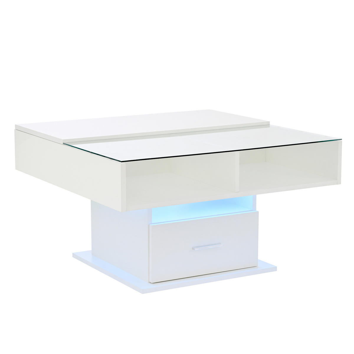 COUCHTISCH 78/78/45,5-59,5 cm in Weiß mit LED-Beleuchtung und Stauraum - Weiß, Holzwerkstoff (78/78/59.5cm) - Flora Grace