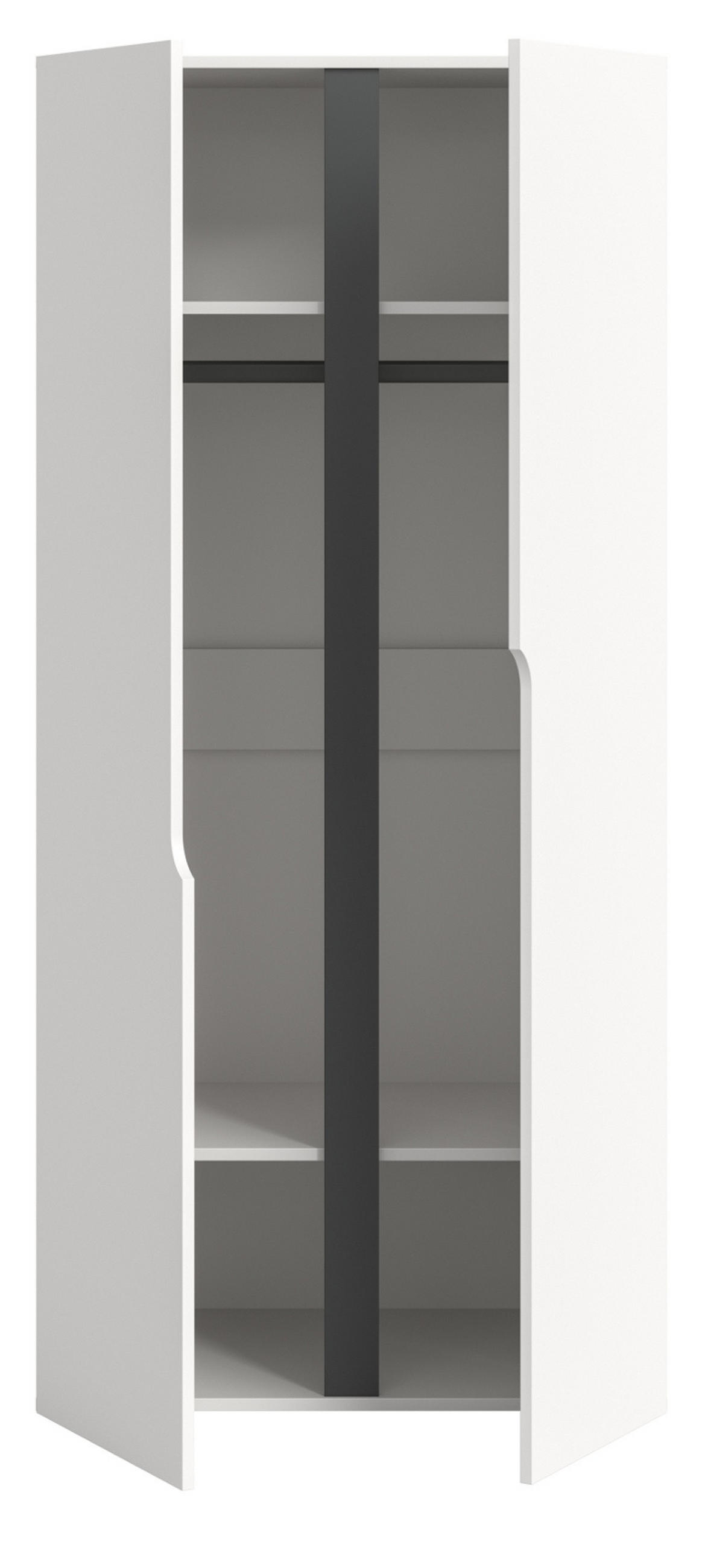 KLEIDERSCHRANK weiß, grau 81 x 176 cm, Drehtürenschrank 2-türig - Schwarz/Weiß, Holzwerkstoff/Kunststoff (81/176/51cm) - Inn.Furn