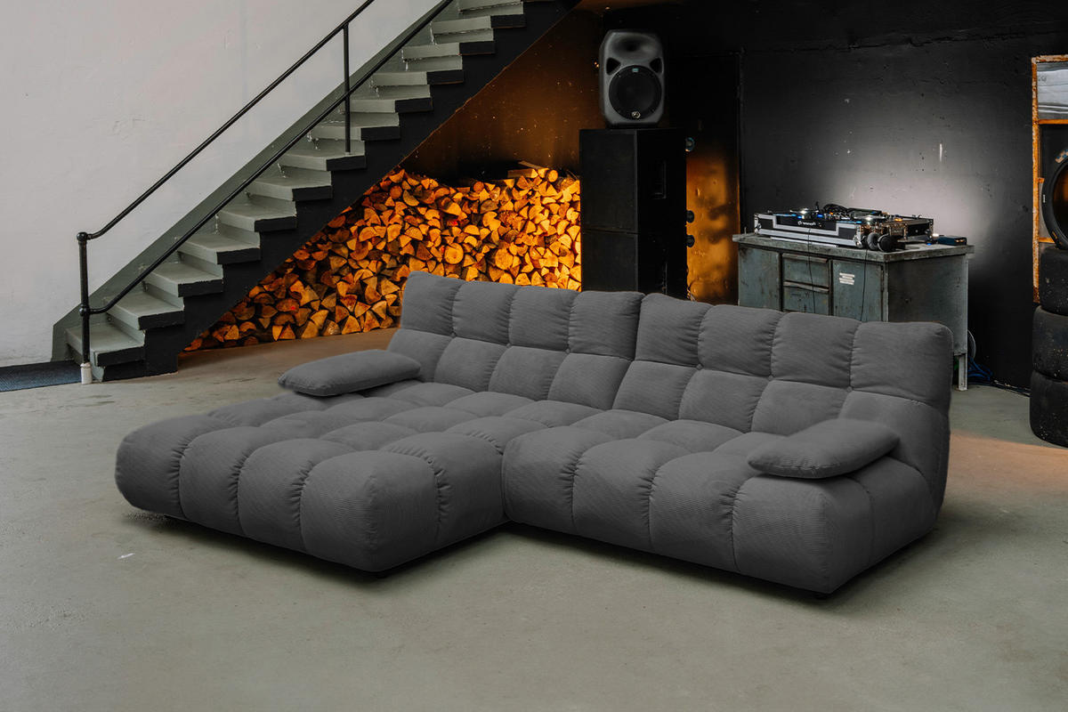 ECKSOFA VIVIEN Anthrazit Cord - Anthrazit/Schwarz, Kunststoff/Textil (290/178cm) - KAWOLA