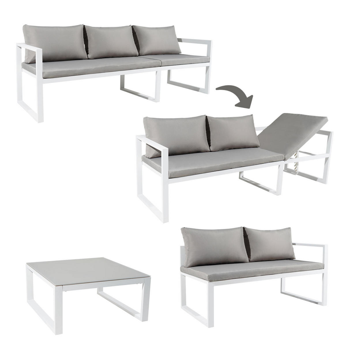 GARTENSALON Ibiza Grau und Weiß 4 Plätze - Weiß/Grau, Metall - Happy Garden