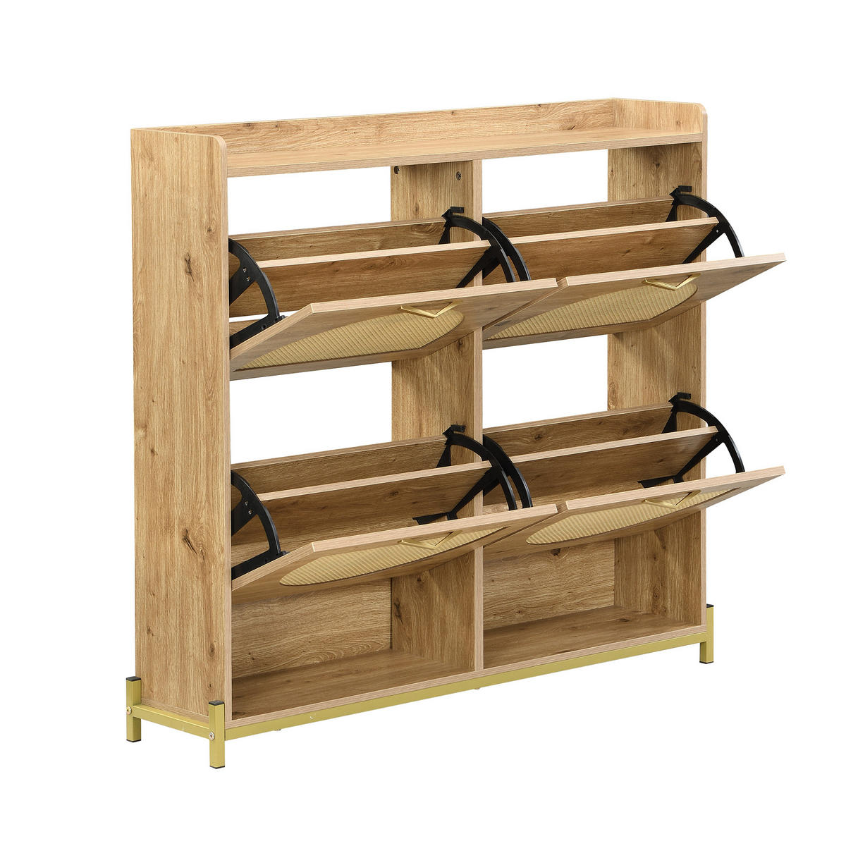 SCHUHKIPPER 109 cm in Holz-Optik & Rattan - Eichefarben, Holzwerkstoff (108/100/24cm) - Urban Meuble