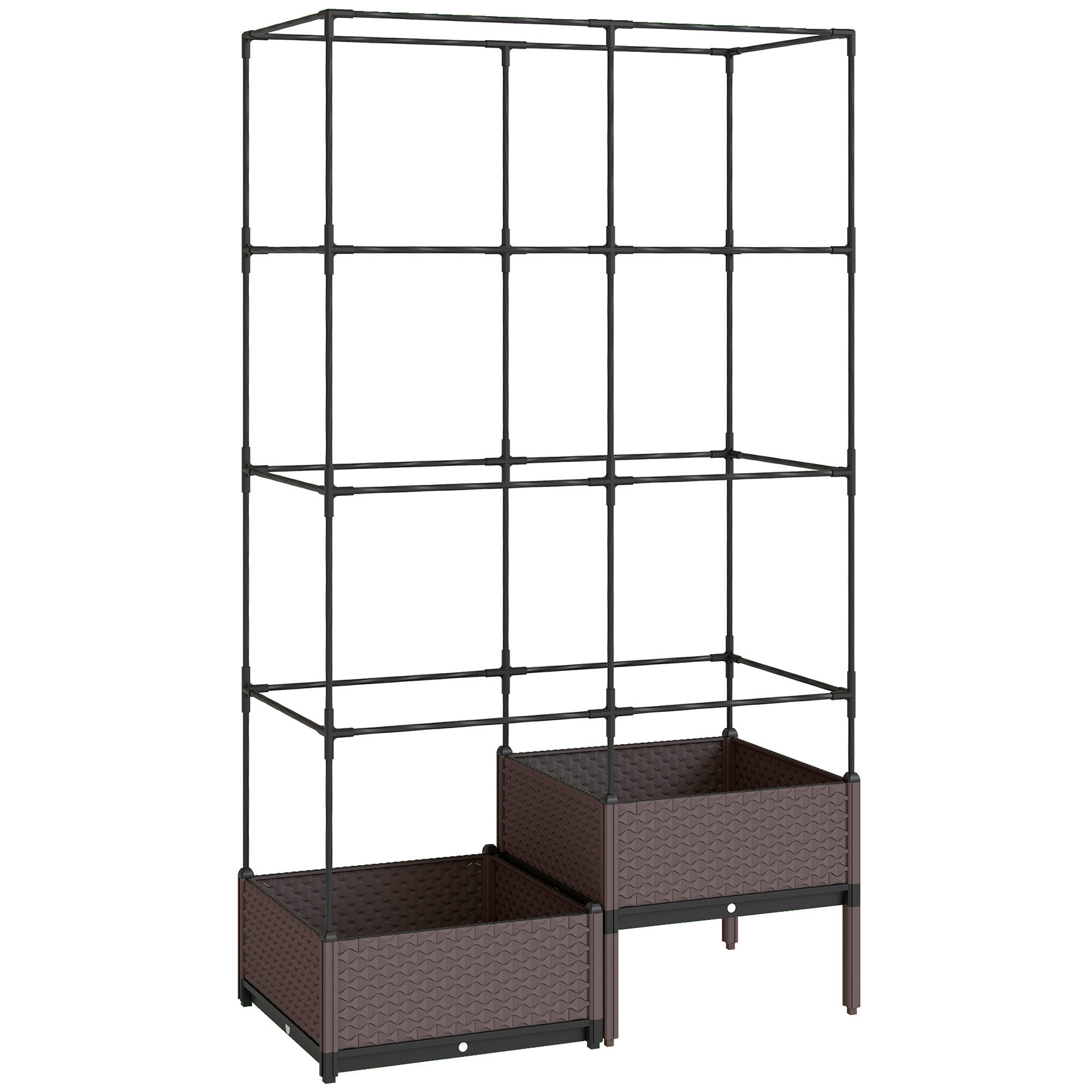 HOCHBEET Pflanzkasten mit Rankgitter, Abflusslöchern, Pflanzkübel aus Kunststoff - Schwarz, Metall (50/174/100cm) - Outsunny