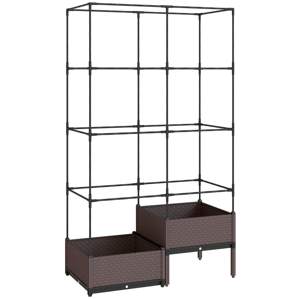 HOCHBEET Pflanzkasten mit Rankgitter, Abflusslöchern, Pflanzkübel aus Kunststoff - Schwarz, Metall (50/174/100cm) - Outsunny