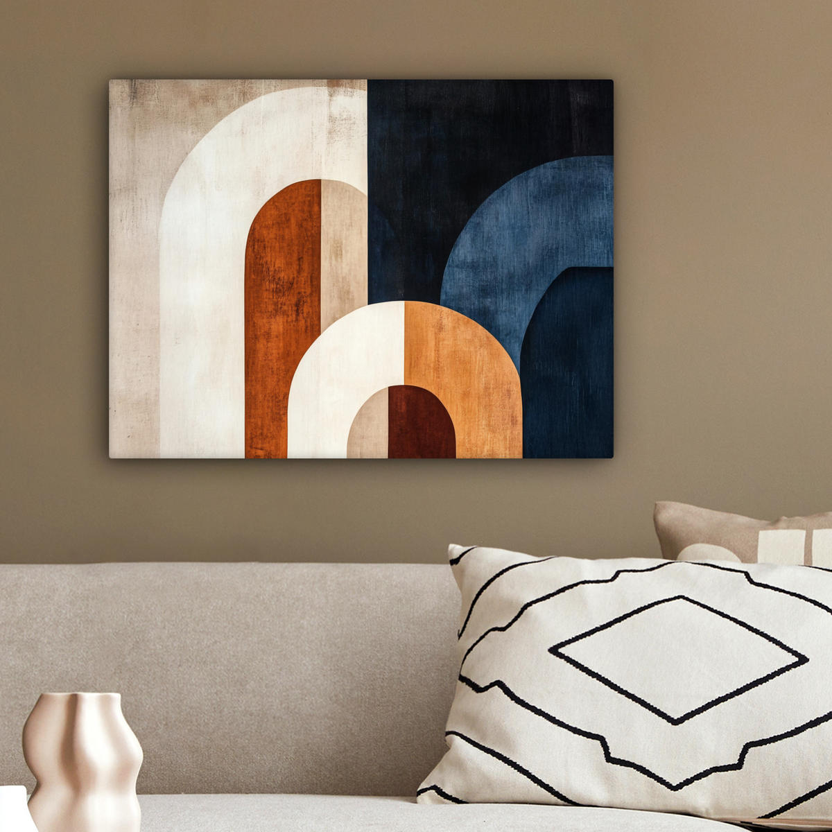 LEINWANDBILD Abstrakt - Formen - Dunkelblau 40x30 cm - Cognac, Textil (40/30cm) - MuchoWow