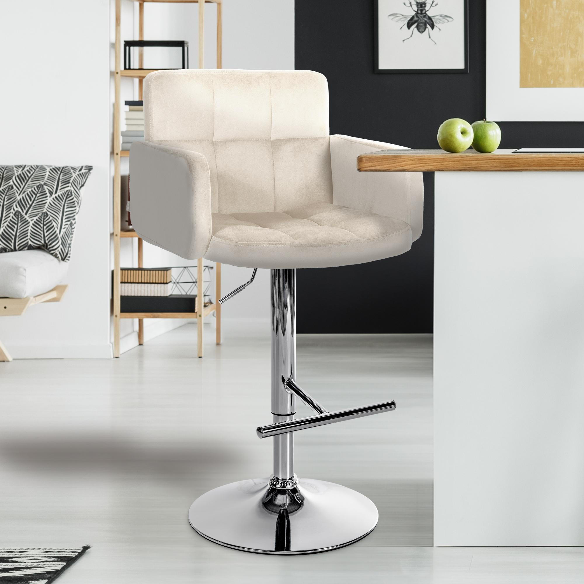 BARHOCKER Samt Creme - Chromfarben/Creme, Textil/Metall (60/93/56cm) - CLP