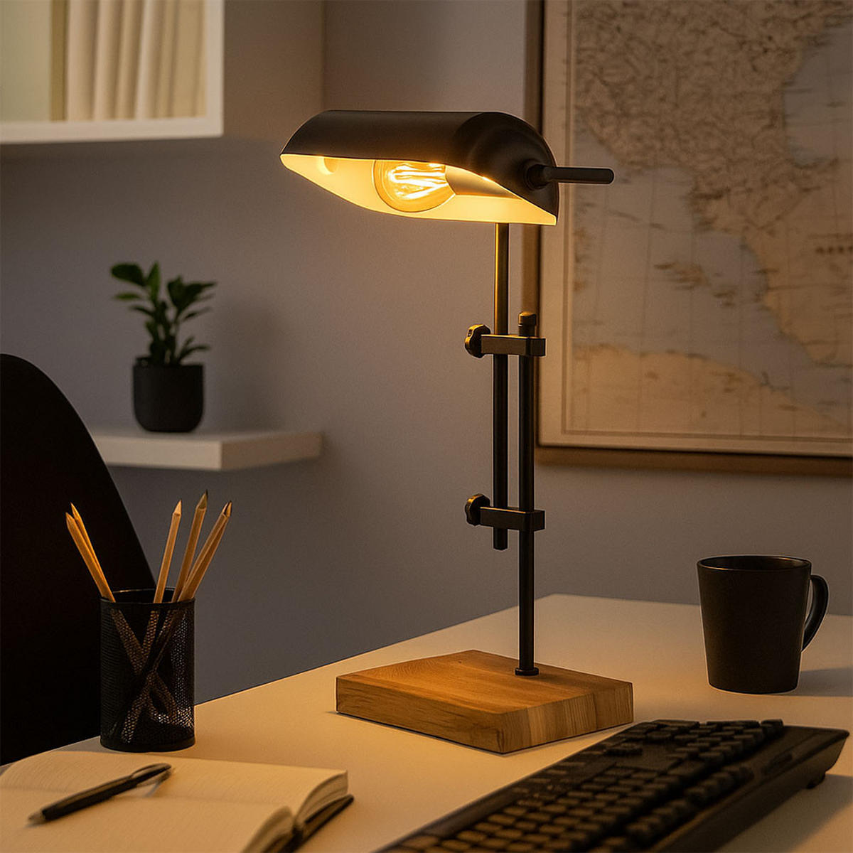 LED TISCHLEUCHTE Marid Holzoptik Schwarz - Schwarz, Metall (26.5/18.2/50cm) - Globo Lighting