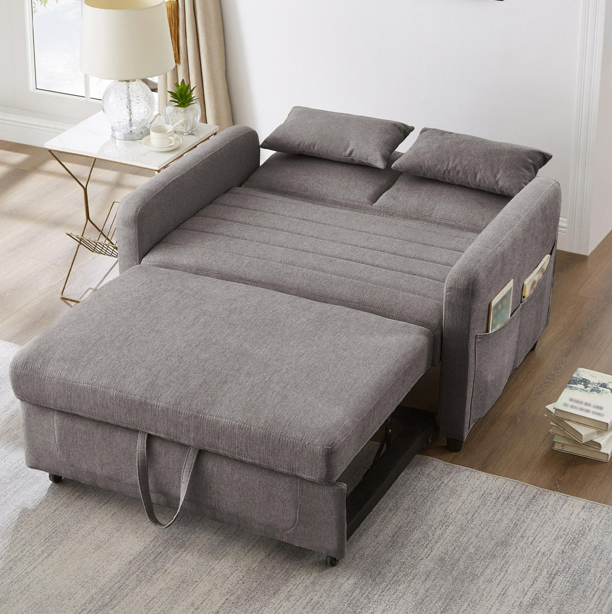 SCHLAFSOFA Baumwoll-Leinen mit Ausziehfunktion und verstellbarer Rückenlehne Grau 114/77/82,5 cm - Grau, Textil (77/82.5/114cm) - Redom