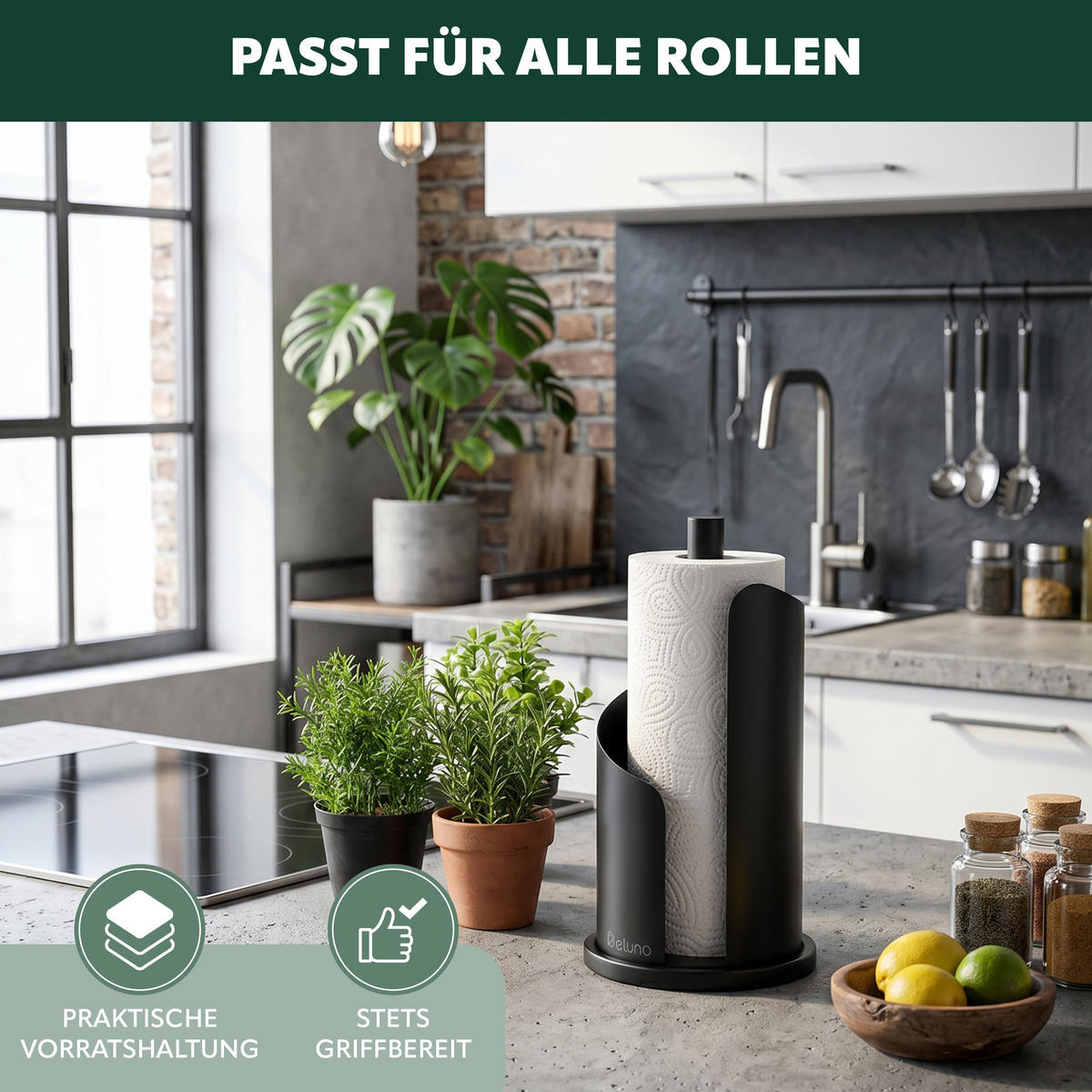 KÜCHENROLLENHALTER schwarz, ca. Ø 15,5 x 31 cm - Schwarz, Metall (15.5/31/15.5cm) - eluno