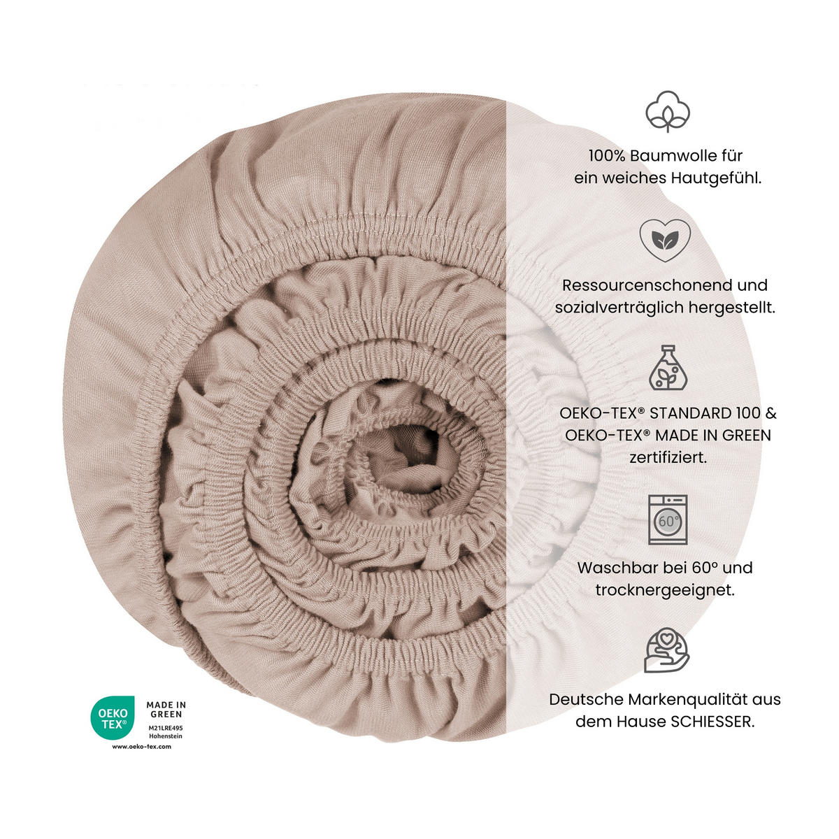 SPANNBETTLAKEN New Jersey - Edeljersey - 100 x 200 cm - Taupe - Taupe, Textil (100/200cm) - Uncover by Schiesser