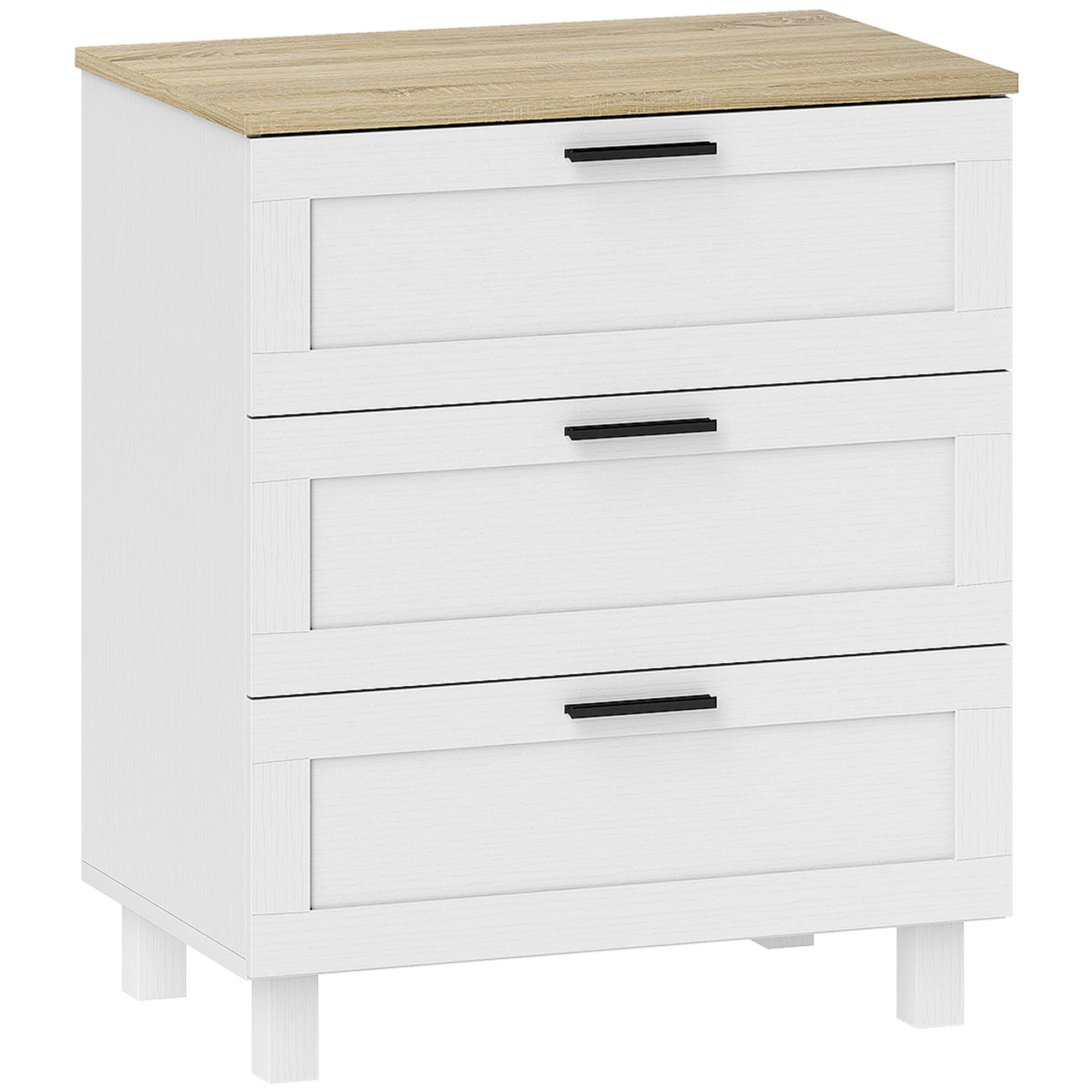 KOMOODE DE-12903 3 Schubladen, moderne Beine Weiß - Weiß, Holzwerkstoff (60/71/38cm) - ComfortXL