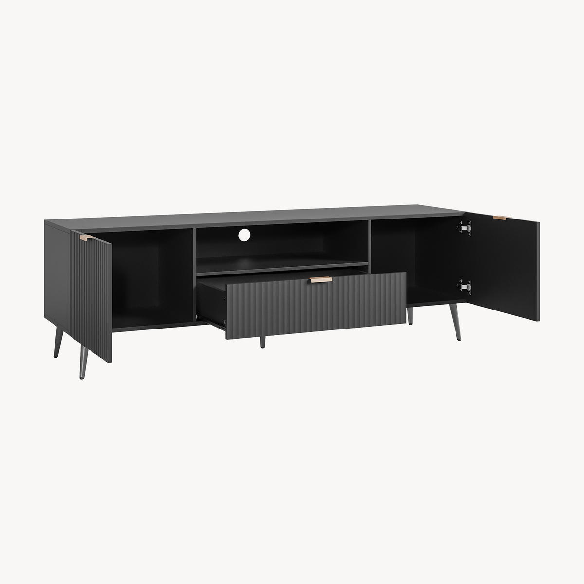 FERNSEHSCHRANK Nand - Schwarz, Holzwerkstoff/Metall (40/51/160cm) - [en.casa]