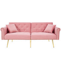 SCHLAFSOFA 2-Sitzer mit verstellbarer Rückenlehne und vergoldeten Metallfüßen Samt Pink 147/85/41 cm - Rosa, Kunststoff (173/70/75cm) - OKWISH