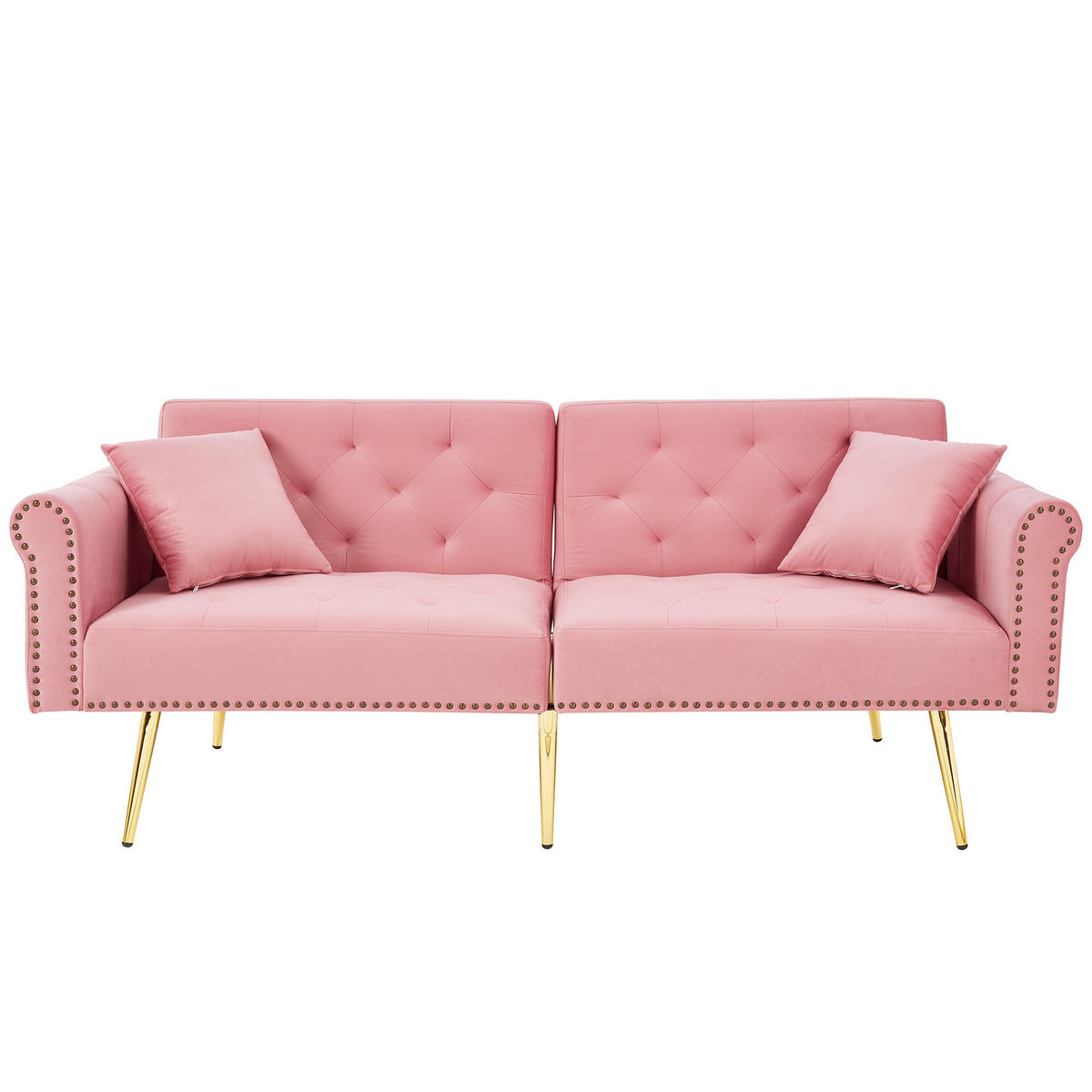 SCHLAFSOFA 2-Sitzer mit verstellbarer Rückenlehne und vergoldeten Metallfüßen Samt Pink 147/85/41 cm - Rosa, Kunststoff (173/70/75cm) - OKWISH