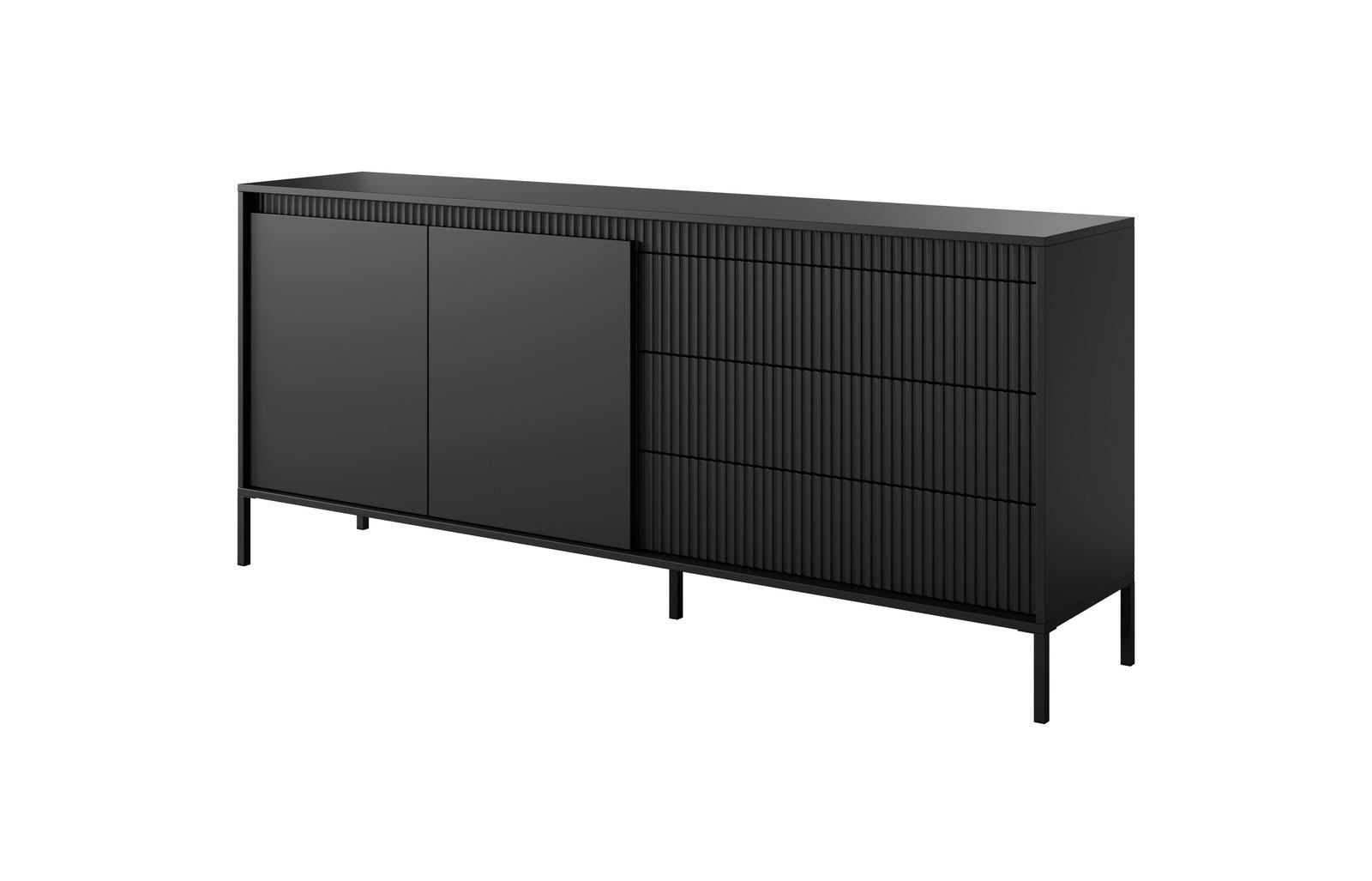 SIDEBOARD Ferrato C 187 cm Schwarz - mit 2 Türen und 3 geriffelten Schubladen rechts - Schwarz, Holz/Holzwerkstoff (187/81/39cm) - Ravio