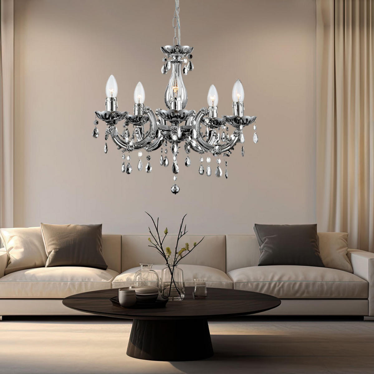 LED KRONLEUCHTER Kristall Chrom - Silberfarben, Metall (44/44/128cm) - Globo Lighting
