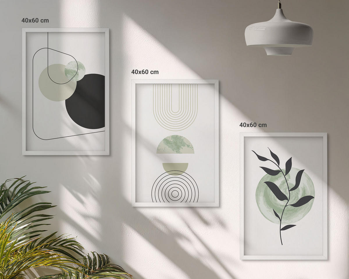 BILDER SET 3er Set - 40x60 cm Weißer Rahmen - Abstrakte Pflanzenformen - Weiß, Kunststoff (40/60cm) - TULUP