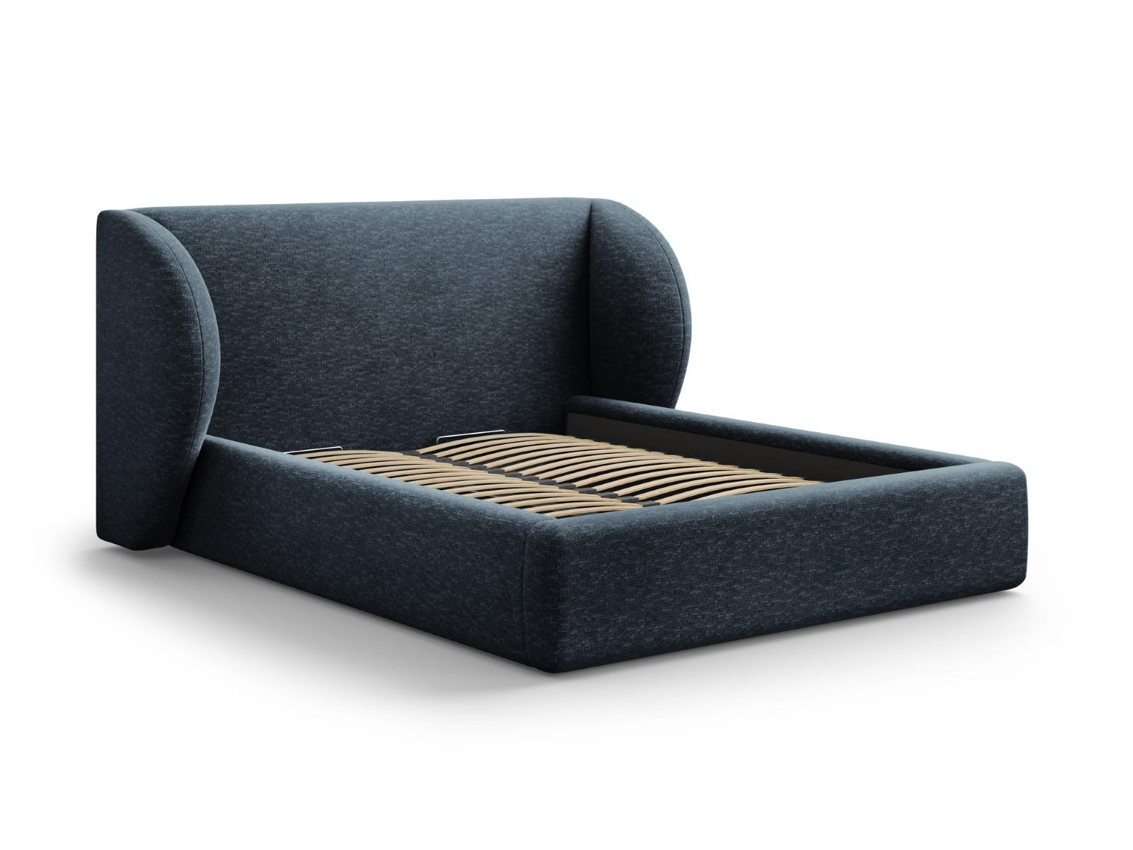 BETT mit Bettkasten und Kopfteil Miley aus Chenille-Stoff königsblau 140x200cm - Blau, Textil (140/200cm) - Micadoni