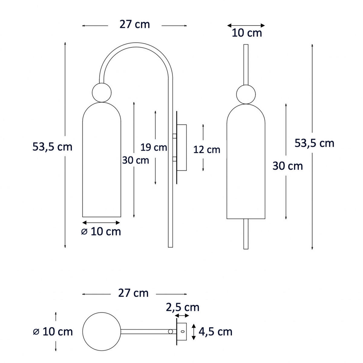 WANDLEUCHTE Leonora, Bernstein und Messing, 53.5cm - Goldfarben, Glas (10/53.5/27cm) - KOSILUM