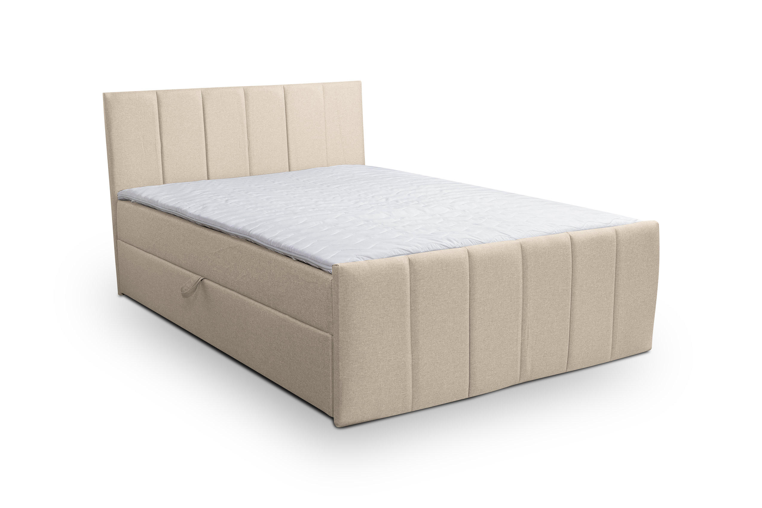 BOXBETT CLAUDINE mit 2 Bettkästen, 180x200, Farbe: Beige, Velourstoff, mit Bonell-Matratze inkl. Topper - Beige, Holz/Kunststoff (180/200cm) - VENASI MÖBEL
