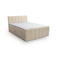 BOXBETT CLAUDINE mit 2 Bettkästen, 160x200, Farbe: Beige, Velourstoff, mit Bonell-Matratze inkl. Topper - Beige, Holz/Kunststoff (160/200cm) - VENASI MÖBEL