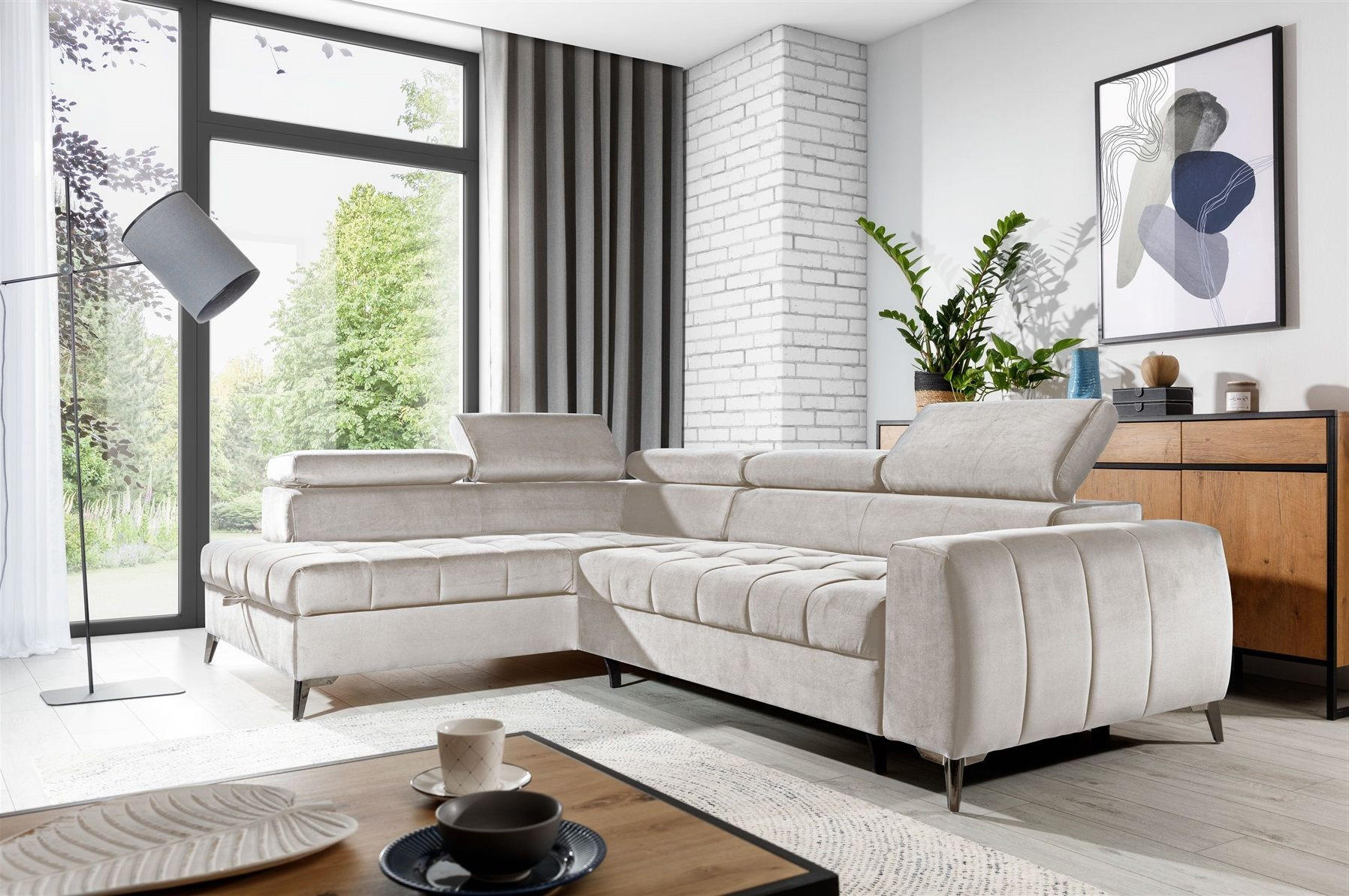ECKSOFA Schlafsofa Agnesa In Salvador - Creme, Holzwerkstoff/Textil (275/200cm) - Fun Möbel