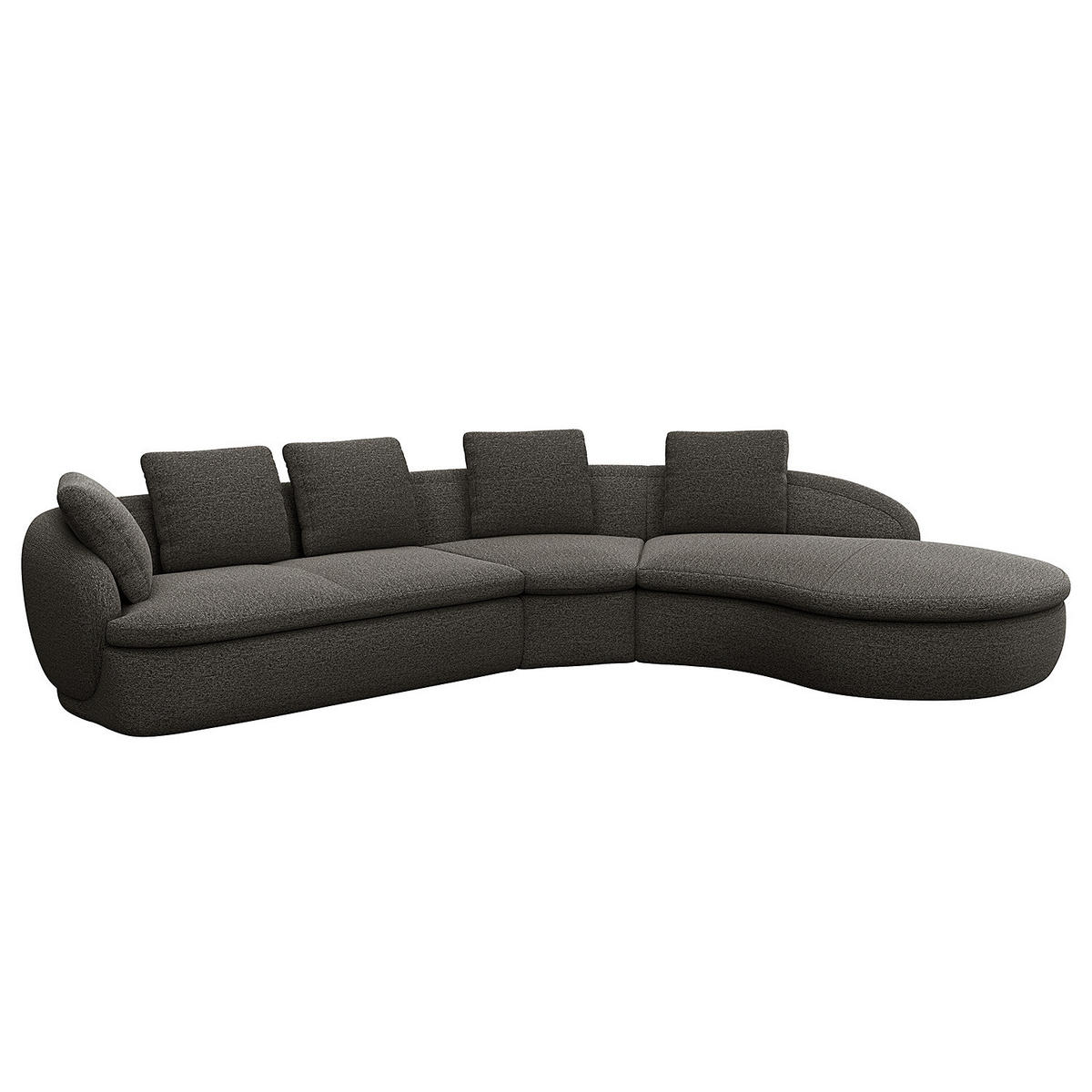 ECKSOFA mit Rundecke - Anthrazit/Schwarz, Kunststoff/Textil (340/225cm) - home24