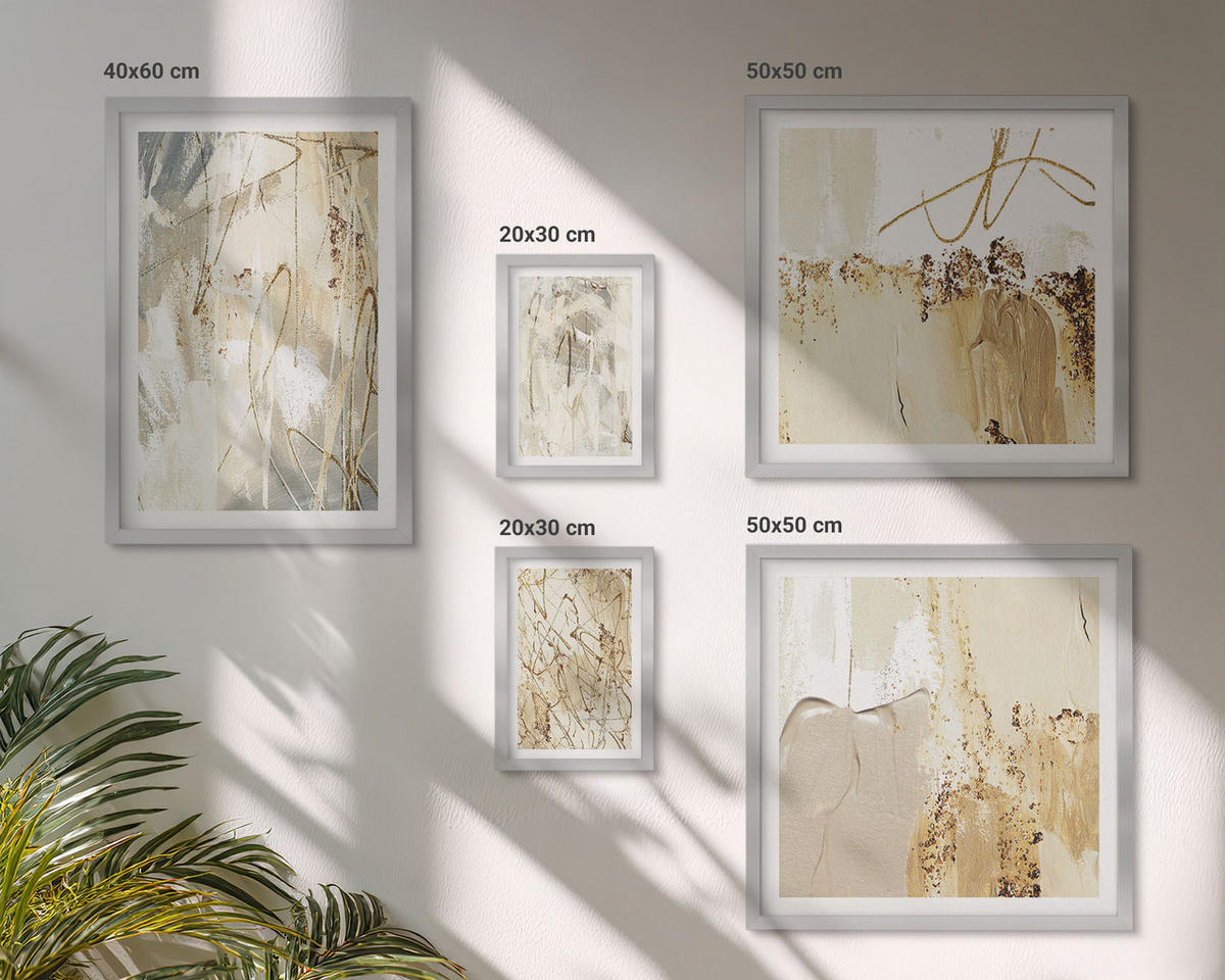 WANDBILDER 5er Set - 50x50 cm & 20x30 cm & 40x60 cm Silberner Rahmen - Haus am Wasser, Toastsegelboot - Silberfarben, Kunststoff (40/60cm) - ArtPrintCave