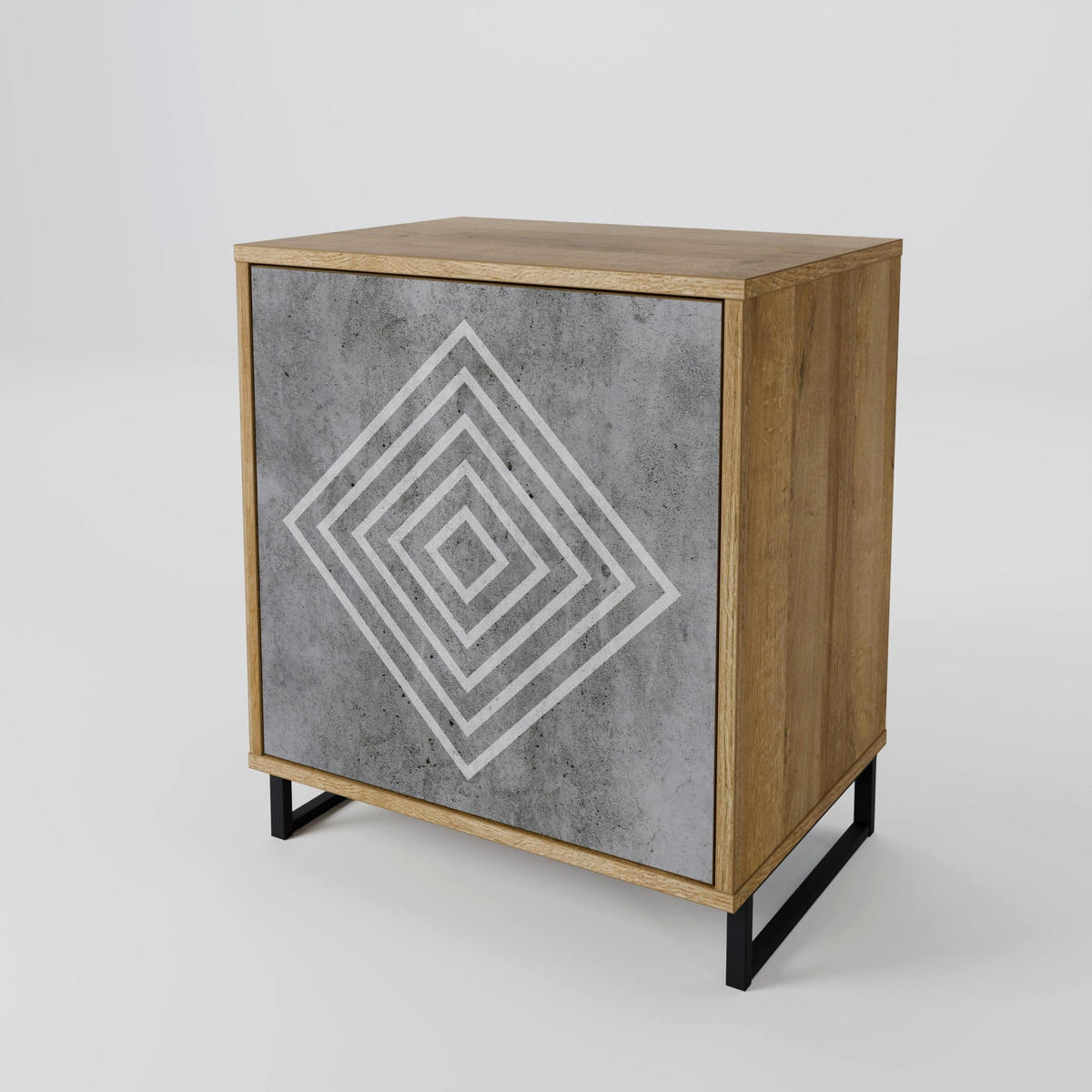 SIDEBOARD POLYGONAL ARTISTRY, Eichefarben, 57,5x42x75,5 cm, Goldfarbene Metallfüße - Eichefarben/Goldfarben, Holzwerkstoff/Metall (57.5/75.5/42cm) - SpaceRebels