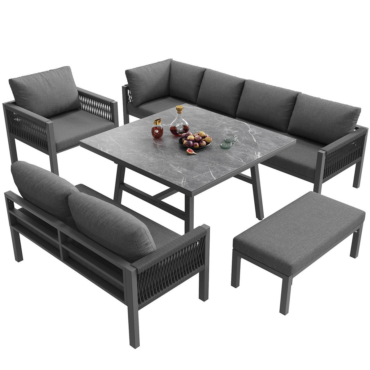 GARTEN-SOFA L-Form Set Grau - Grau, Metall - ComfortXL