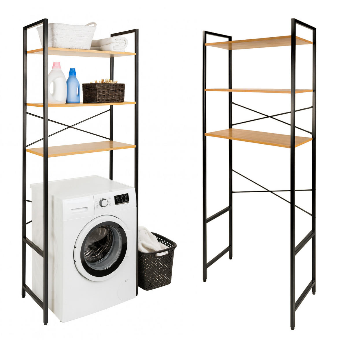 STANDREGAL Holzoptik Metall Eichefarben Schwarz für Waschmaschine 186×66×30 cm - Eichefarben/Schwarz, Holzwerkstoff/Metall (66/186/30cm) - Begryf