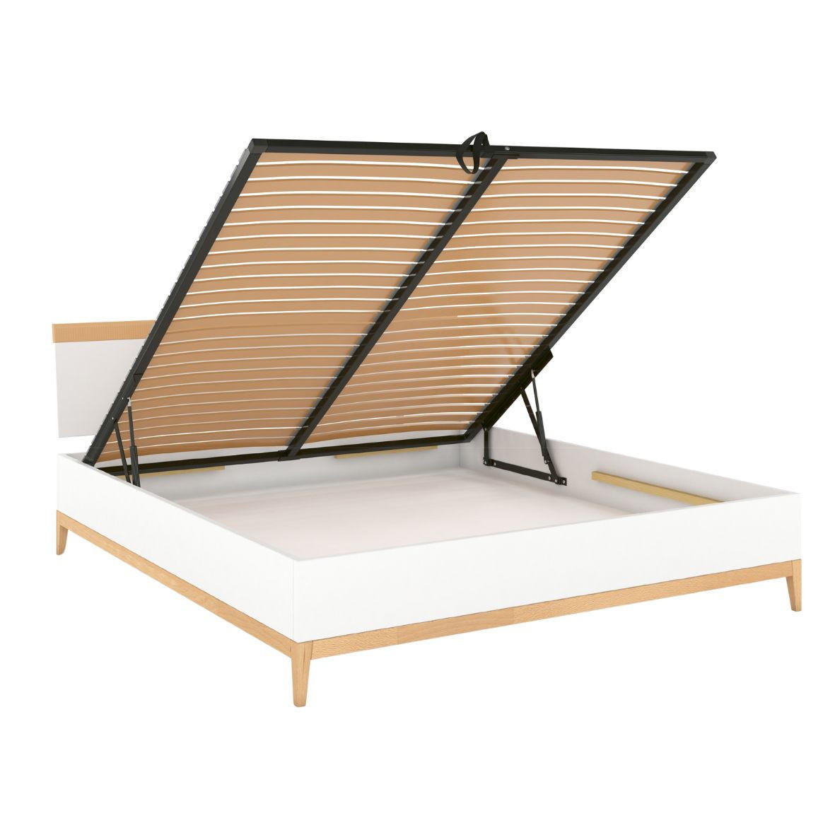HOLZBETT Livia BC mit Lattenrost und Bettkasten, Weiß/Naturfarben, 120x200 - Buchefarben/Weiß, Holz/Buchenholz (120/200cm) - Visby