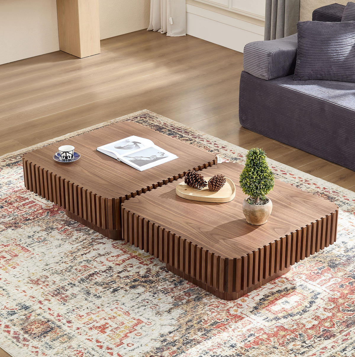 COUCHTISCH 80/80/35 cm quadratisch mit Massivholzrahmen und Nussbaum-Furnier, Walnuss - Walnussfarben, Holzwerkstoff (80/80/35cm) - Redom