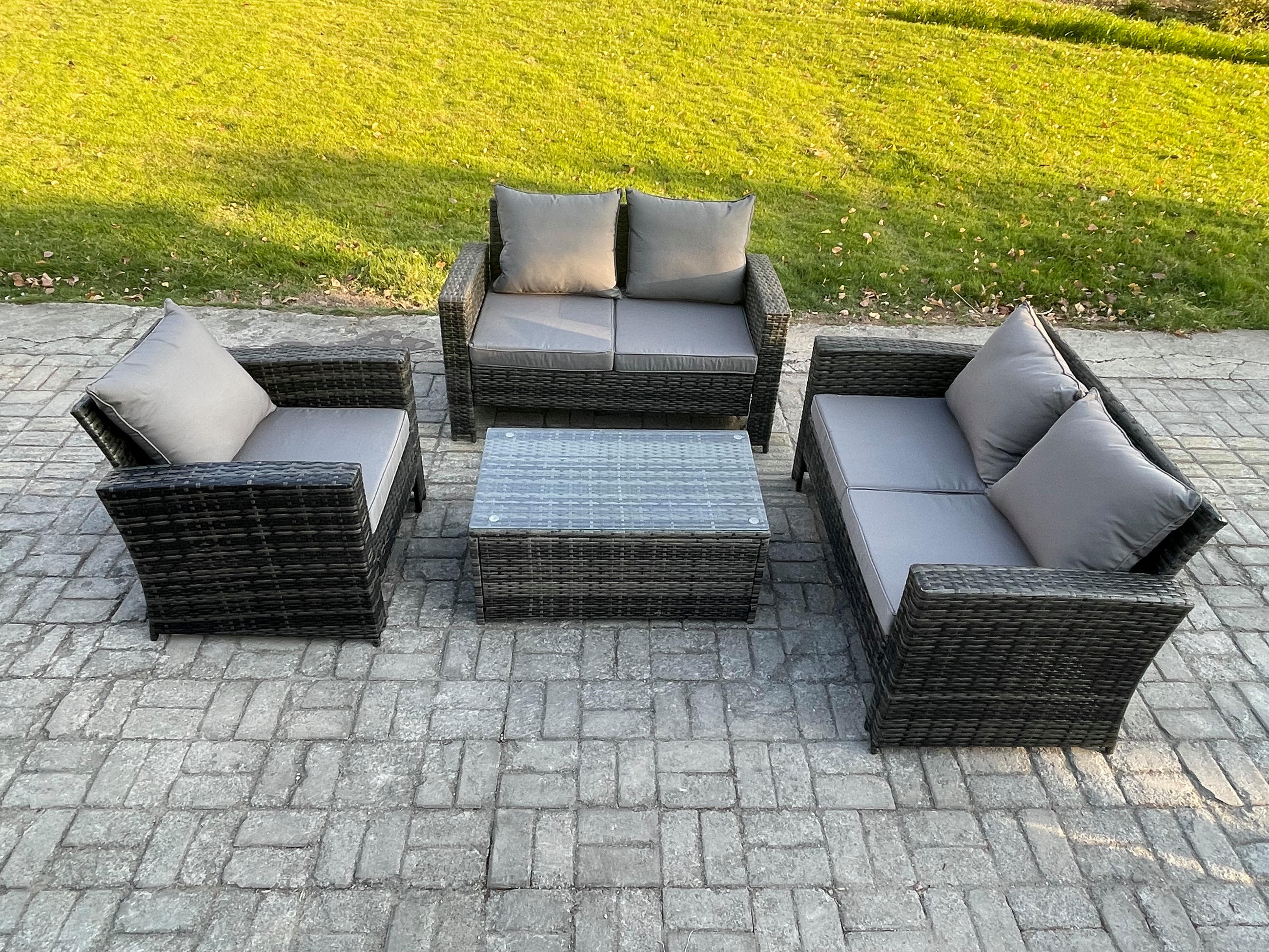 GARTENSOFA Hohe Rückenlehne Polyrattan Dunkelgrau 5-Sitzer - Dunkelgrau, Metall - Fimous
