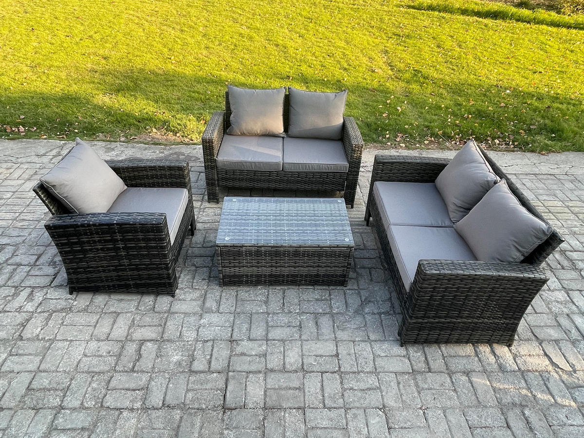 GARTENSOFA Hohe Rückenlehne Polyrattan Dunkelgrau 5-Sitzer - Dunkelgrau, Metall - Fimous