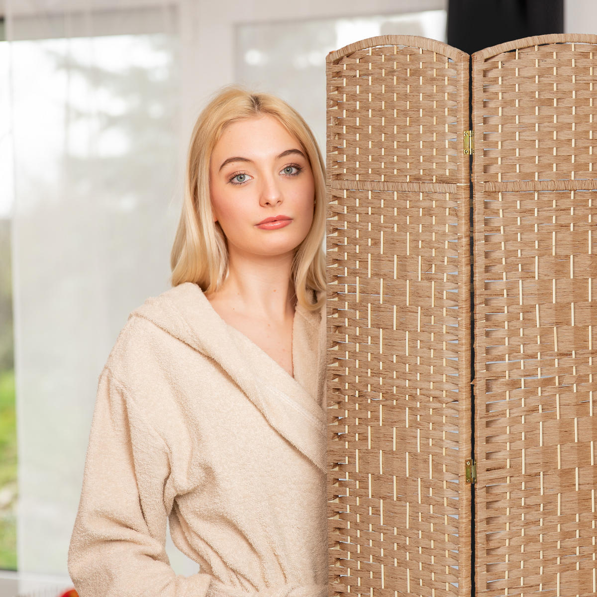 PARAVENT - Hellbraun, Holz/Papier (241/170/2cm) - Relaxdays