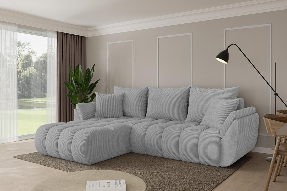 ROHOVÁ SEDAČKA s funkcí spaní, otoman vlevo TOKO-L-v1 277x194x86 šedá manšestr - šedá/černá, kompozitní dřevo/textil (277/194cm) - ALTDECOR