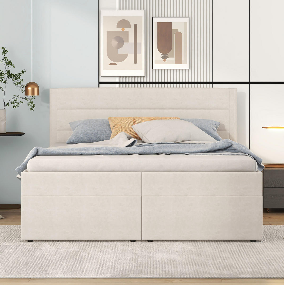 POLSTERBETT 140/200 cm Beige mit Bettkasten und Lattenrost - Beige, Textil (140/200cm) - Flora Grace