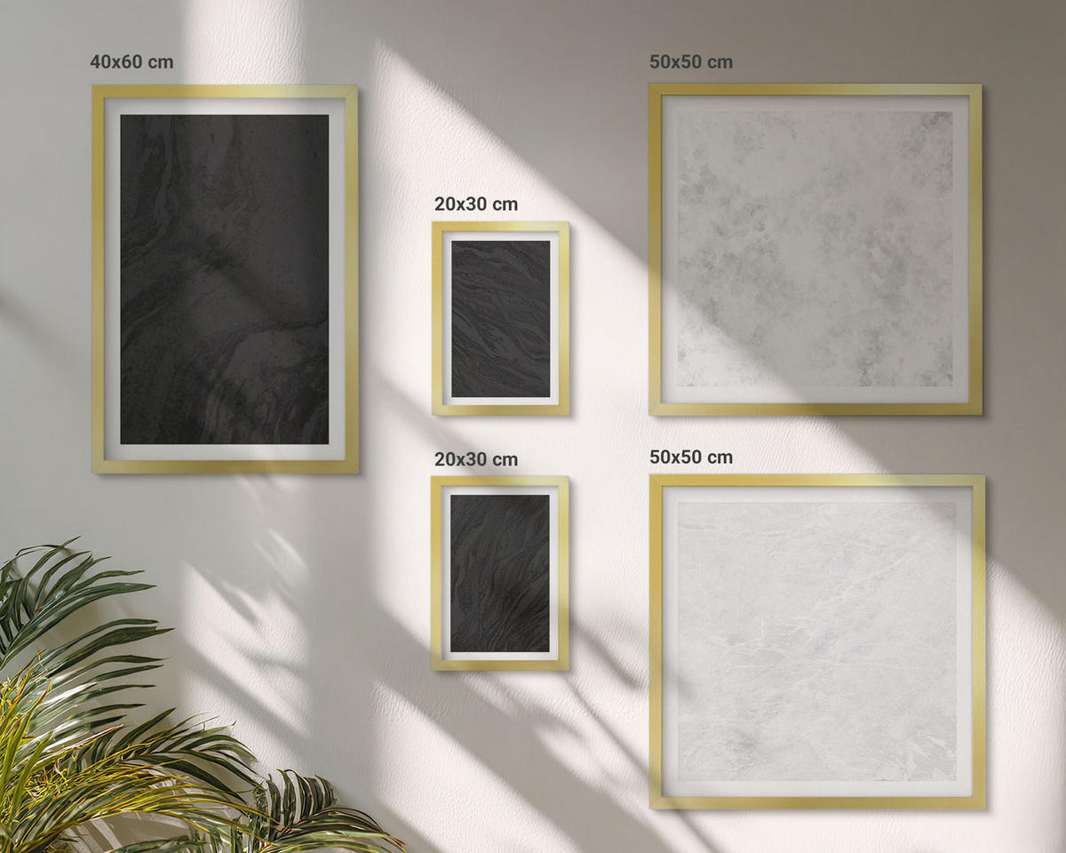 BILDER SET 5er Set - 50x50 cm & 20x30 cm & 40x60 cm Goldrahmen - Dunkles Licht, glamouröse Marmor - Goldfarben, Kunststoff (40/60cm) - TULUP
