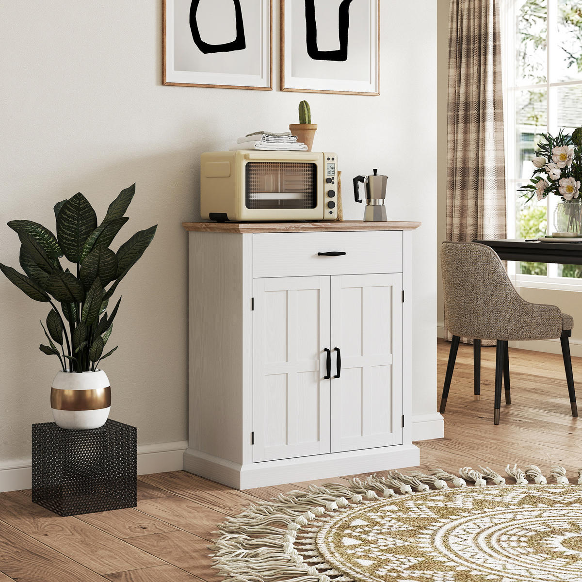 SIDEBOARD DE-11169 2 Türen, Schublade & verstellbarer Boden Weiß - Weiß, Holzwerkstoff (75.2/91.5/40cm) - ComfortXL