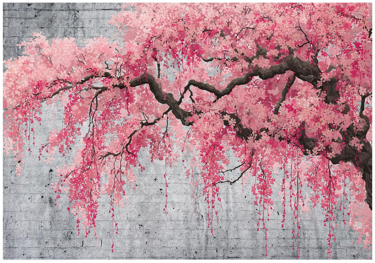 FOTOTAPETE Baum Beton Rosa 250x175 cm - Multicolor, Papier (250/175cm) - Wallarena