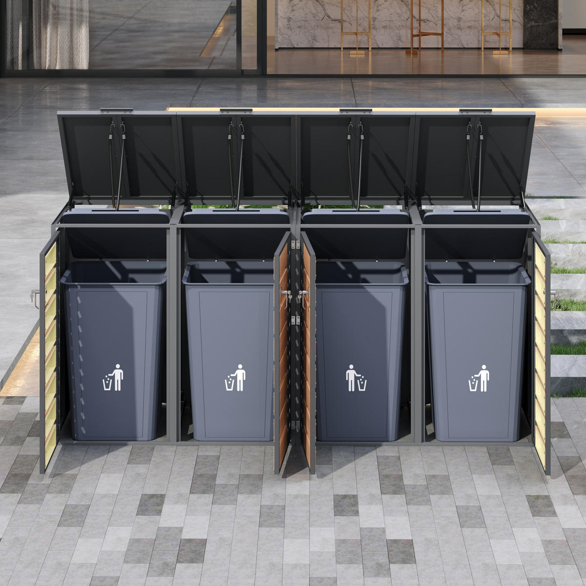 MÜLLTONNENBOX 4 Türen abschließbar Klappdeckel Stauraum - Multicolor, Metall (160/236/264cm) - FLIEKS