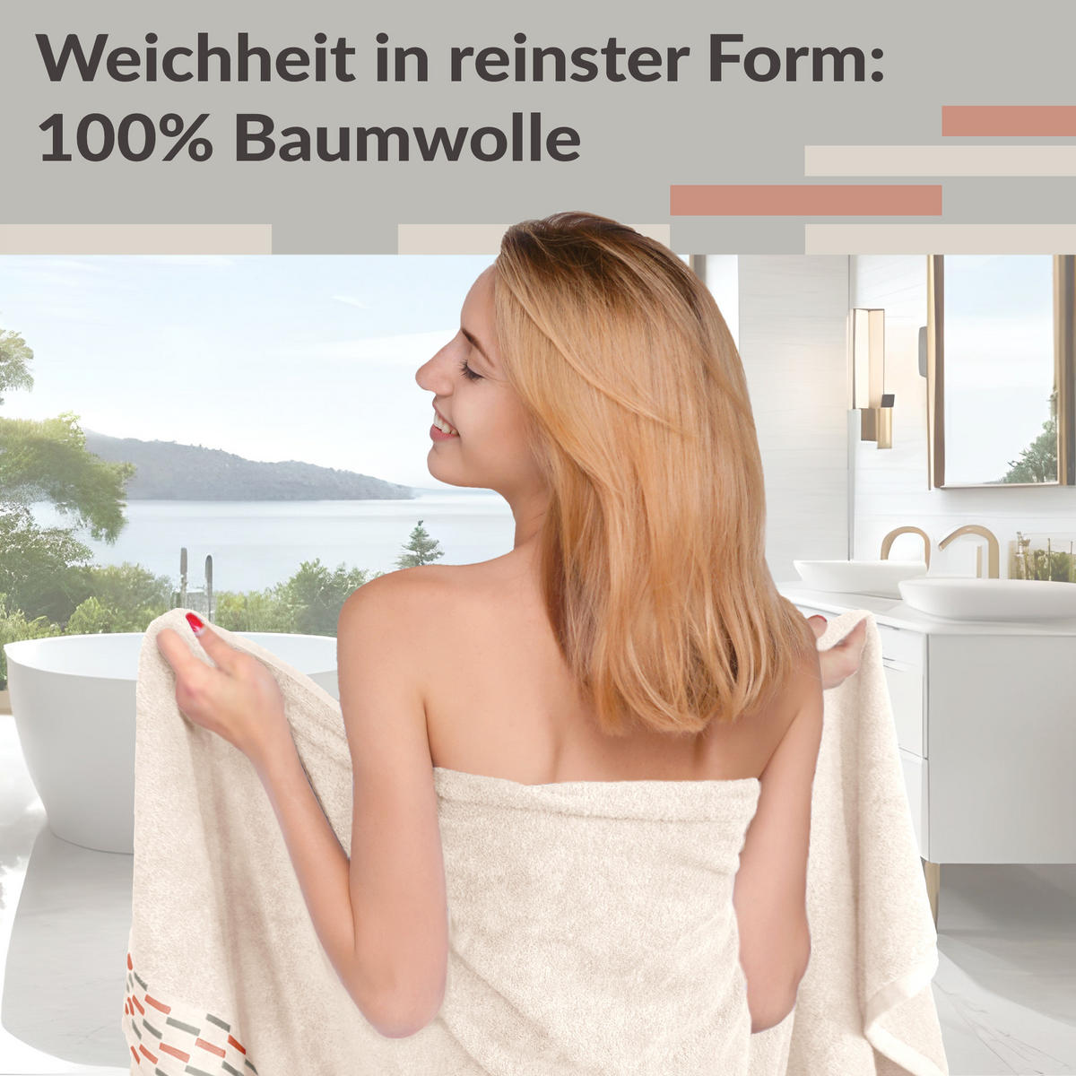 DUSCHTUCH Lugano Natur 2er 70x140 cm - Naturfarben, Textil (70/140cm) - Lashuma
