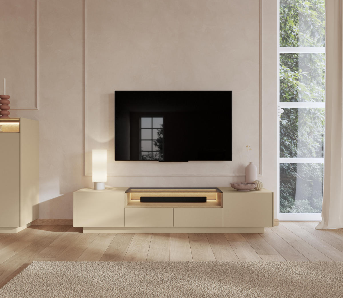 TV-SCHRANK: Kakao + Cremona-Eiche, 203 x 43,4 x 39,5 cm - Braun, Holzwerkstoff (203/43.4/39.5cm) - 3XE LIVING